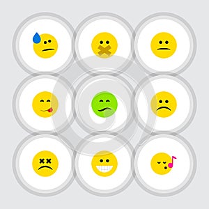 Flat Icon Emoji Set Of Tears, Descant, Sad And Other Vector Objects. Also Includes Dizzy, Savoring, Emoji Elements. photo