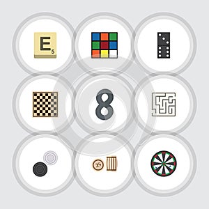 Flat Icon Entertainment Set Of Bones Game, Arrow, Lottery And Other Vector Objects. Also Includes Maze, Checkerboard