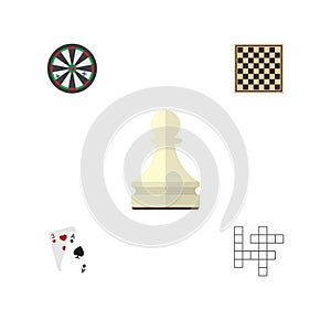 Flat Icon Entertainment Set Of Chess Table, Ace, Pawn And Other Vector Objects. Also Includes Arrow, Ace, Cards Elements