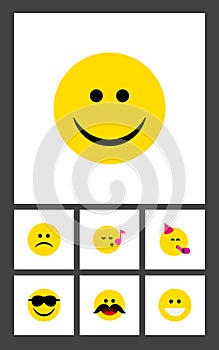 Flat Icon Expression Set Of Happy, Sad, Grin And Other Vector Objects. Also Includes Song, Face, Laugh Elements.