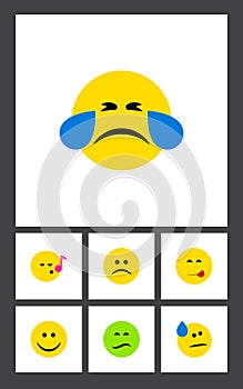 Flat Icon Expression Set Of Tears, Descant, Delicious Food And Other Vector Objects. Also Includes Emoji, Sing, Joy photo