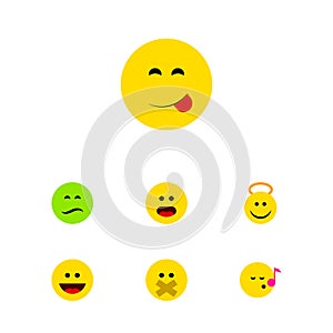 Flat Icon Face Set Of Descant, Wonder, Frown And Other Vector Objects. Also Includes Grin, Song, Sing Elements.