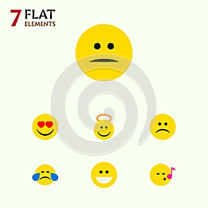 Flat Icon Face Set Of Grin, Descant, Love And Other Vector Objects. Also Includes Heart, Sing, Eyes Elements. photo