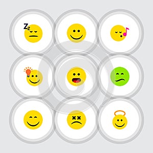 Flat Icon Face Set Of Smile, Have An Good Opinion, Joy And Other Vector Objects. Also Includes Wonder, Emoji, Smile