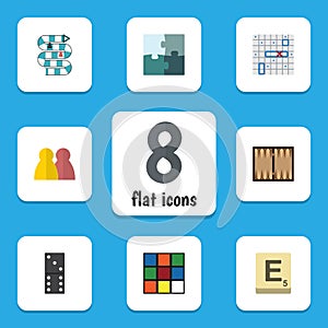 Flat Icon Games Set Of Mahjong, People, Jigsaw And Other Vector Objects. Also Includes Play, Backgammon, Table Elements.