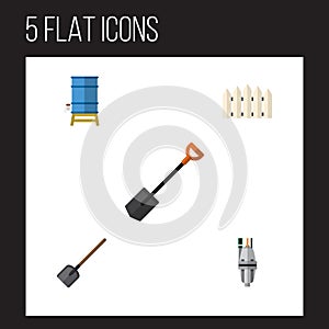 Flat Icon Garden Set Of Pump, Container, Spade And Other Vector Objects. Also Includes Fence, Barrier, Spade Elements.