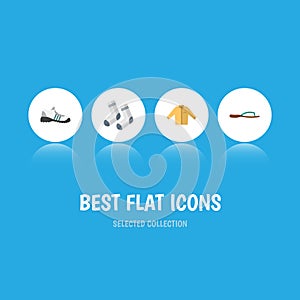 Flat Icon Garment Set Of Foot Textile, Sneakers, Beach Sandal Vector Objects. Also Includes Sneakers, Flop, Flip