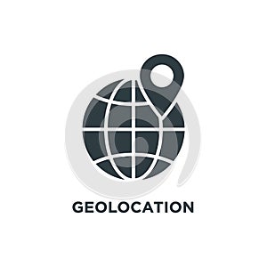 Flat icon of geolocation icon with globe and pin