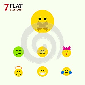 Flat Icon Gesture Set Of Caress, Cold Sweat, Angel And Other Vector Objects. Also Includes Laugh, Emoji, Smile Elements.