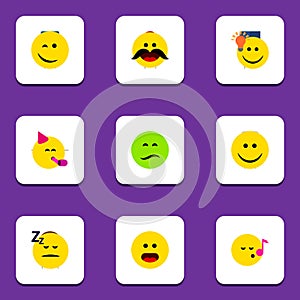 Flat Icon Gesture Set Of Cheerful, Joy, Frown And Other Vector Objects. Also Includes Sad, Wonder, Idea Elements.