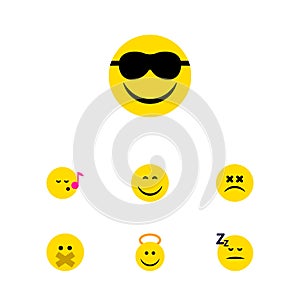 Flat Icon Gesture Set Of Descant, Cross-Eyed Face, Smile And Other Vector Objects. Also Includes Emoji, Sing, Song photo