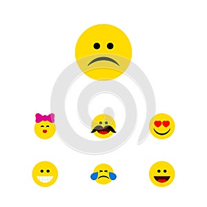 Flat Icon Gesture Set Of Sad, Laugh, Caress And Other Vector Objects. Also Includes Emoji, Sad, Kiss Elements.