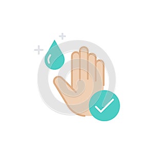 Flat icon of hand cleansed with hand sanitizer, Vector