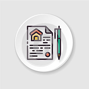 Flat icon home purchase contract. Button for web or mobile app.
