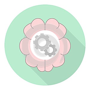 Flat icon of human brain with gears inside,brain working