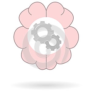Flat icon of human brain with gears inside,brain working