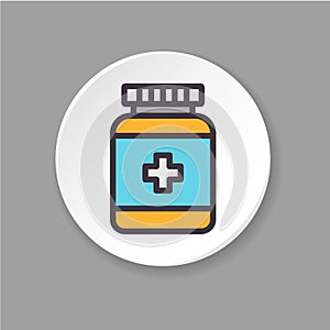 Flat icon jar of pills. Concept painkillers.