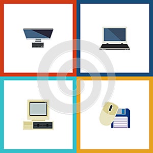 Flat Icon Laptop Set Of Computer Mouse, PC, Notebook And Other Vector Objects. Also Includes Mouse, Personal, Computer