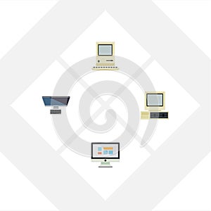 Flat Icon Laptop Set Of Computing, Computer, Display And Other Vector Objects. Also Includes Screen, Retro, Computer