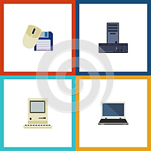 Flat Icon Laptop Set Of Processor, Notebook, Computing And Other Vector Objects. Also Includes Computer, Notebook