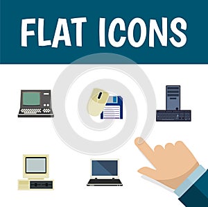Flat Icon Laptop Set Of Technology, Notebook, Processor And Other Vector Objects. Also Includes Processor, Computer
