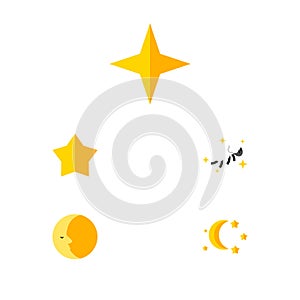 Flat Icon Night Set Of Bedtime, Night, Starlet And Other Vector Objects. Also Includes Star, Lunar, Twilight Elements.