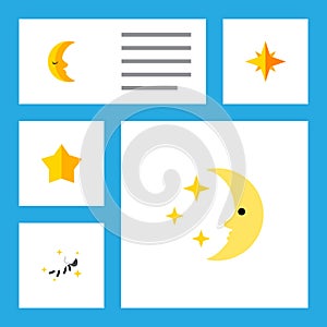 Flat Icon Night Set Of Night, Asterisk, Moon And Other Vector Objects. Also Includes Nighttime, Night, Midnight Elements