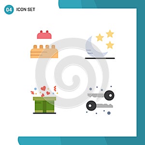 Flat Icon Pack of 4 Universal Symbols of bricks, graphy, crescent, gift, symmetric