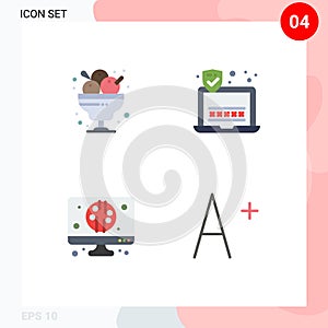 Flat Icon Pack of 4 Universal Symbols of cafe, computer, ice cream, security, font