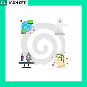 Flat Icon Pack of 4 Universal Symbols of global, editing, streamline, transport, computer