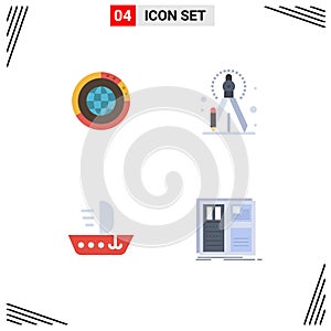 Flat Icon Pack of 4 Universal Symbols of management, process, globe, world, ship