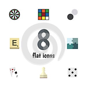 Flat Icon Play Set Of Jigsaw, Chequer, Ace And Other Vector Objects. Also Includes Chequer, Checkers, Gambling Elements.