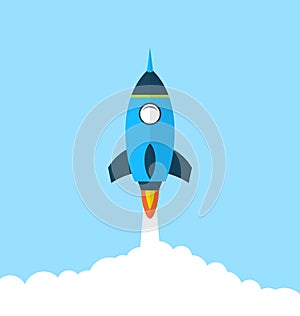 Flat icon of rocket with long shadow style, startup concept