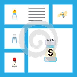 Flat Icon Salt Set Of Sodium, Saltshaker, Spicy And Other Vector Objects. Also Includes Condiment, Pour, Saltshaker