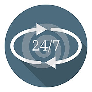 24/7 Flat Icon. Service Open 24h Hours a Day and 7 Days a Week. Vector illustration for Your Design, Web, App