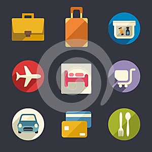 Flat icon set. Airport and airlines services.