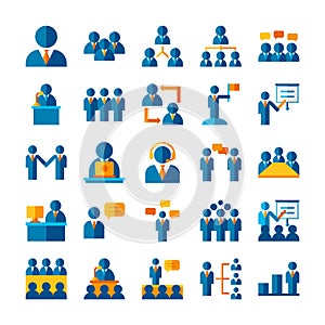 Flat icon set business worker, social network teamwork strategy concept