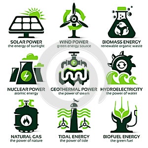 Flat icon set for eco friendly alternative energy sources