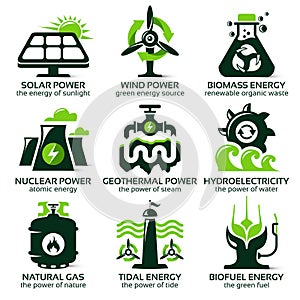 Flat icon set for eco friendly alternative energy sources photo