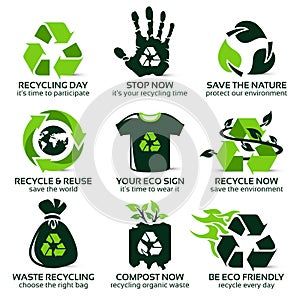 Flat icon set for eco friendly recycling