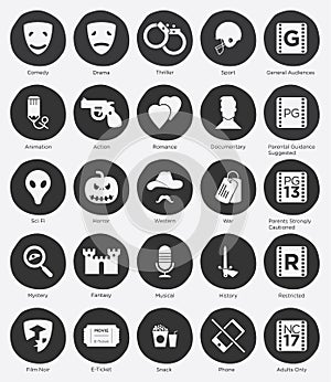 Flat Icon Set of Film Genres and Rating System