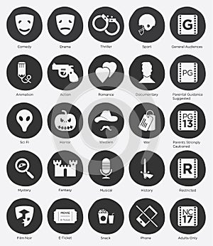 Flat Icon Set of Film Genres and Rating System photo