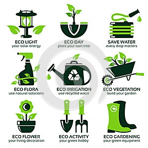 Flat icon set for green eco garden