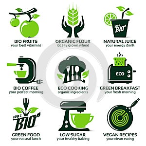 Flat icon set for green eco kitchen