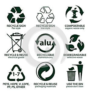 Flat icon set for green eco packaging