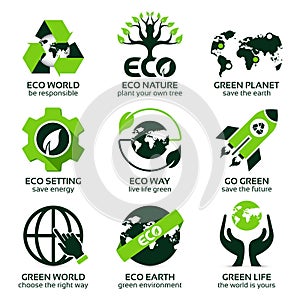 Flat icon set for green eco planet