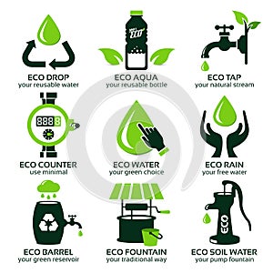 Flat icon set for green eco water