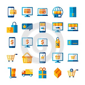 Flat icon set online marketing, business ecommerce payment