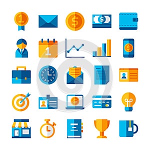 Flat icon set profit business and money financial sme