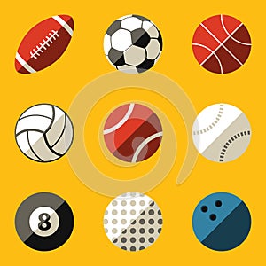 Flat icon set. Sport ball